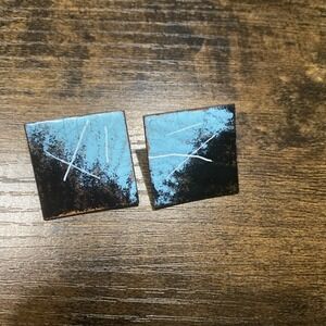 Vintage New Wave Blue/Black Clip On Earrings